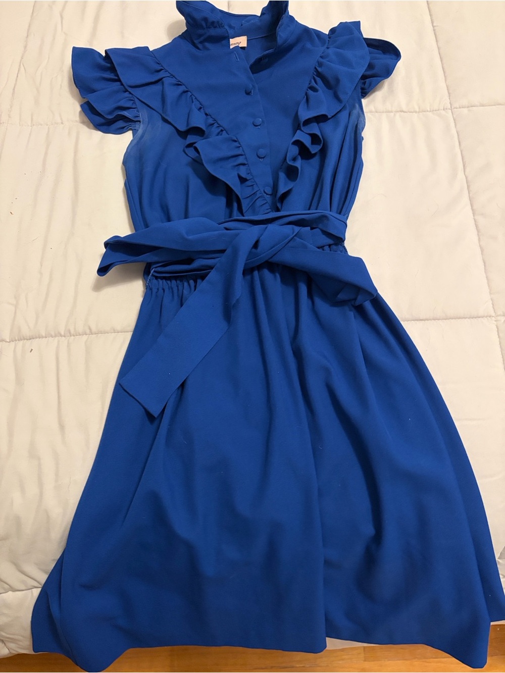 Shumaq Ruffled Tie-Waist Blue Women’s Dress